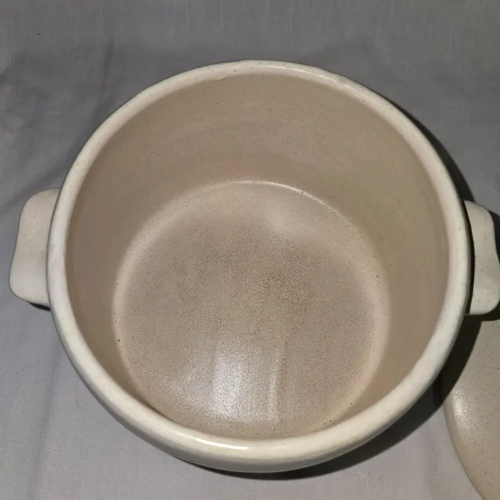 Vintage 1960's Westbend Stoneware Fork & Spoon Design Bean Dish with Lid